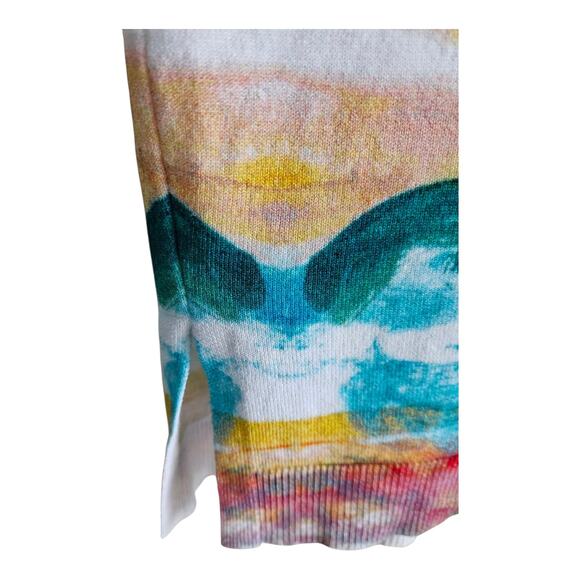 CHICO'S 4 Women's XXL Cardigan Sweater Ocean Watercolor Open Turquoise Bust 46" - Picture 4 of 8